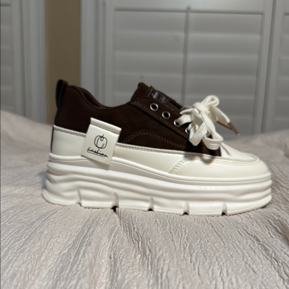 Brown and White Platform Sneakers